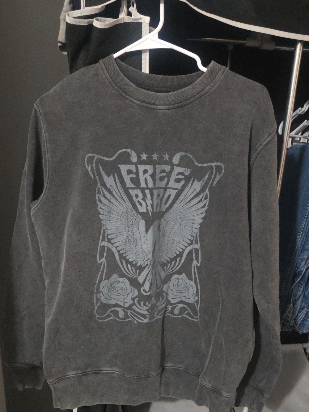 Free Bird Graphic Crewneck Sweatshirt - Gray
